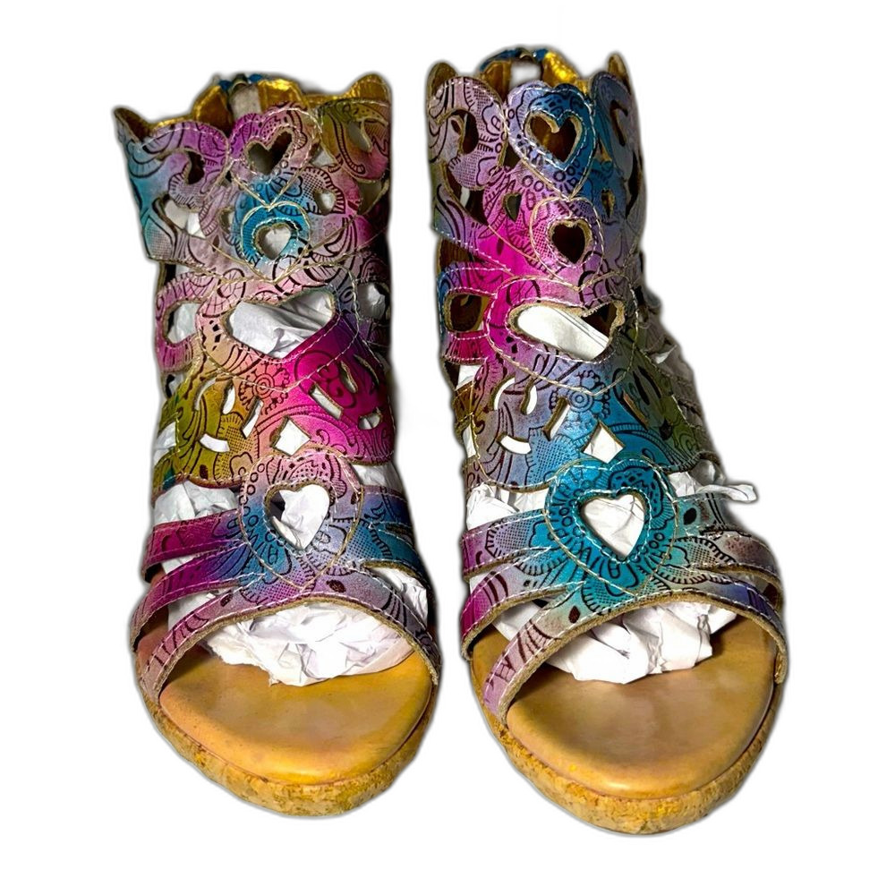 Colorful Women's Cutout Heeled Sandals - Picture 2 of 9